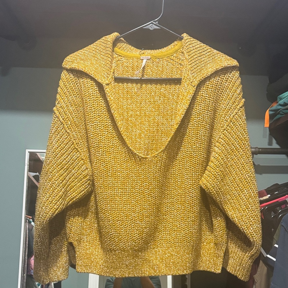 Free People Mustard V-Neck Sweater